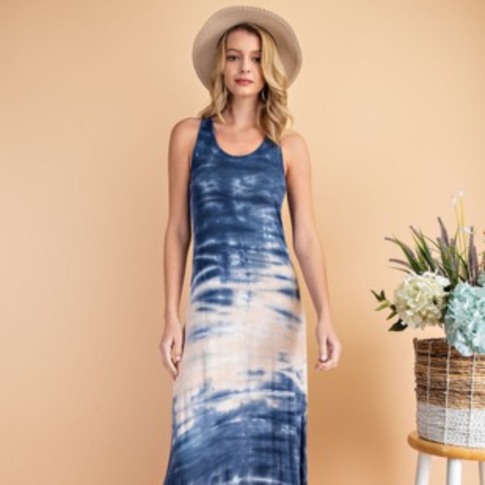 TIE DYED JERSEY MAXI DRESS WITH RACER BACK